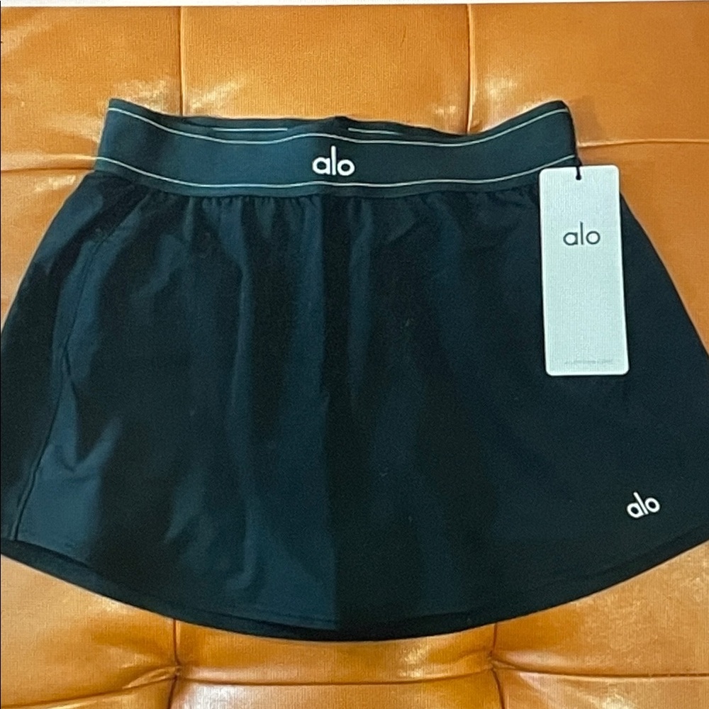 ALO Yoga Black Skater Skirt with Logo Waistband